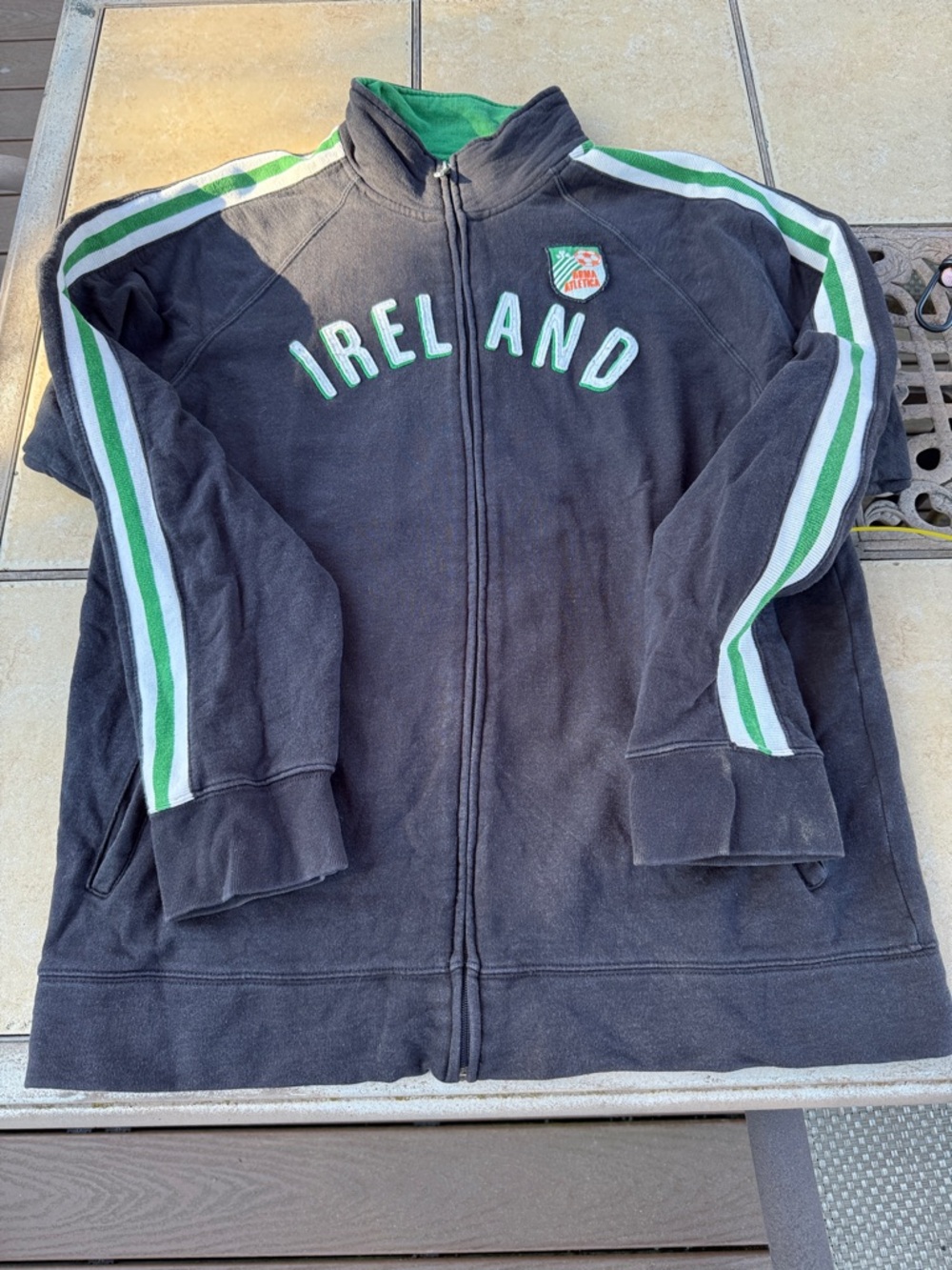 Y2K Ireland Zip-Up Track Jacket in Navy with Green Trim